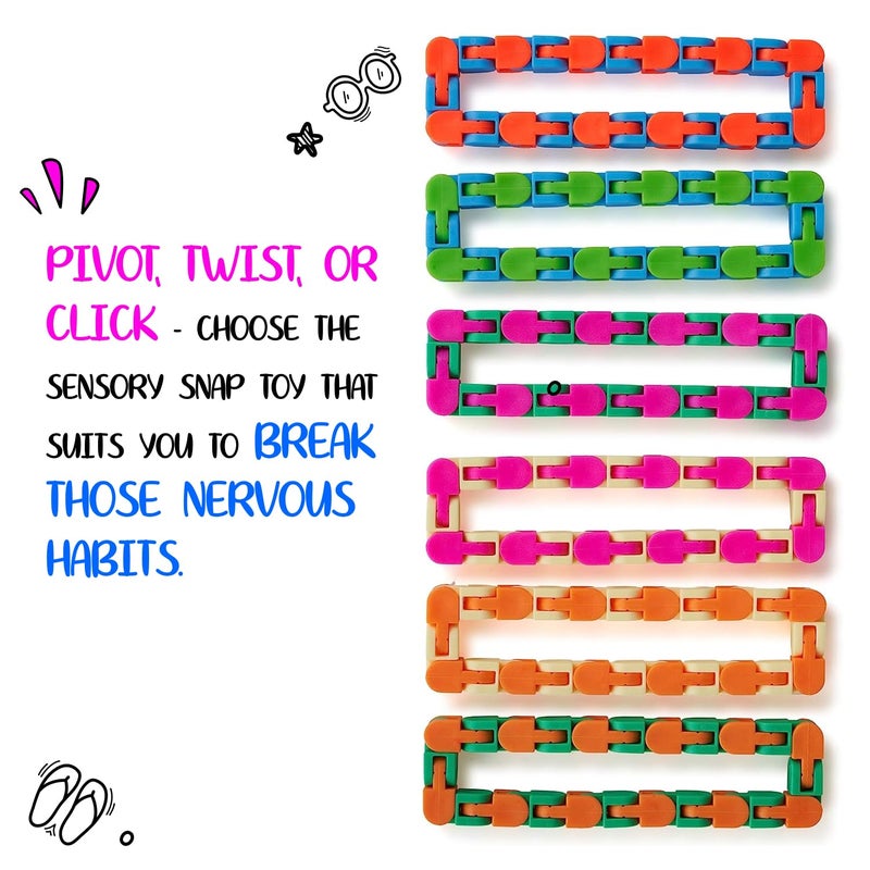 Neliblu Wacky Tracks 6 Pack Sensory Fidget Toys Snap and Click Fidget Cube Puzzles Bulk - ADHD, Autism, Stress Relief Therapy - Fidget Toys for Sensory Kids, Keeps Fingers Busy and Minds Focused - Image 2